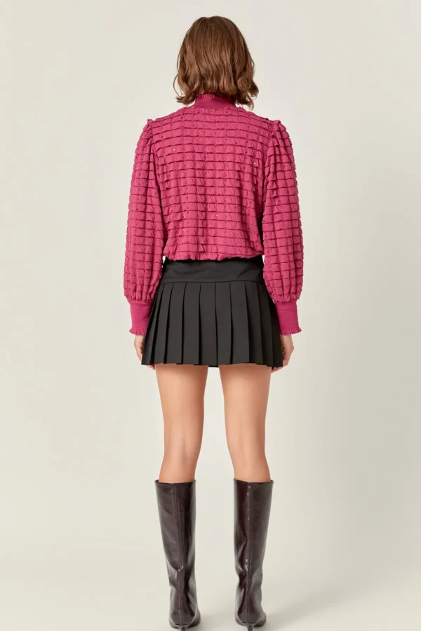 ENGLISH FACTORY Shirts & Blouses | Tops*- Tiered Jersey Top Mock Neck Blouse BERRY