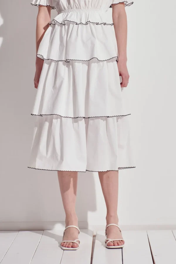 ENGLISH FACTORY Matching Sets | Skirts*- Tiered Midi Skirt OFFWHITE