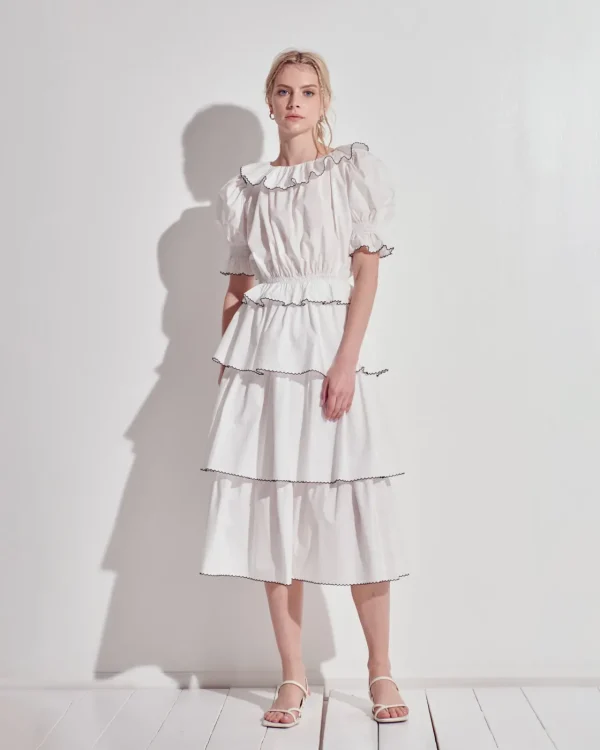 ENGLISH FACTORY Matching Sets | Skirts*- Tiered Midi Skirt OFFWHITE