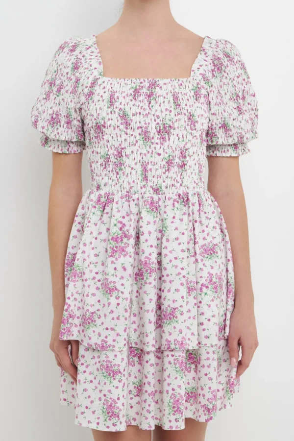 ENGLISH FACTORY Floral Dresses | Tops*- Tiered Smocked Mini Dress LILAC