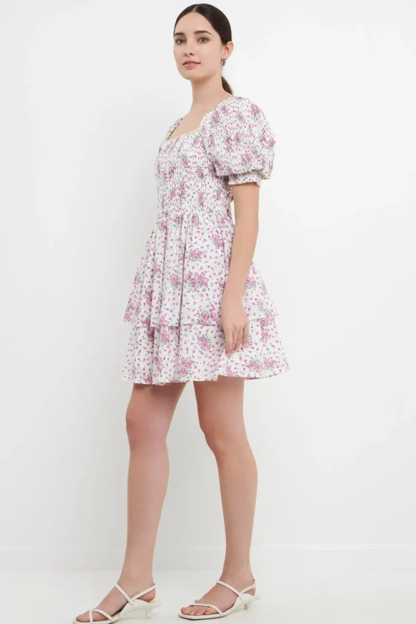 ENGLISH FACTORY Floral Dresses | Tops*- Tiered Smocked Mini Dress LILAC