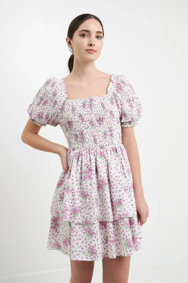 ENGLISH FACTORY Floral Dresses | Tops*- Tiered Smocked Mini Dress LILAC