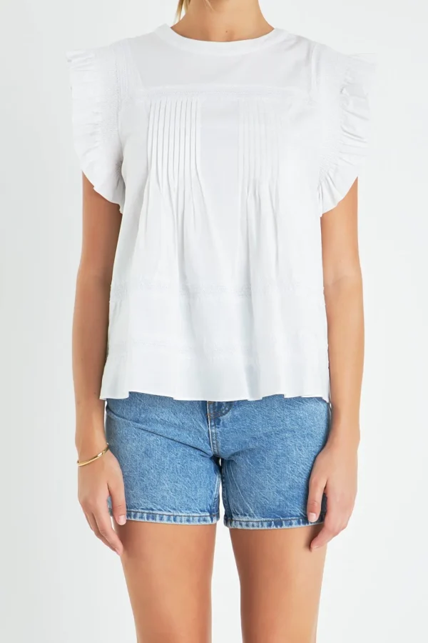 ENGLISH FACTORY Tops*- Trim Detail Ruffled Top WHITE