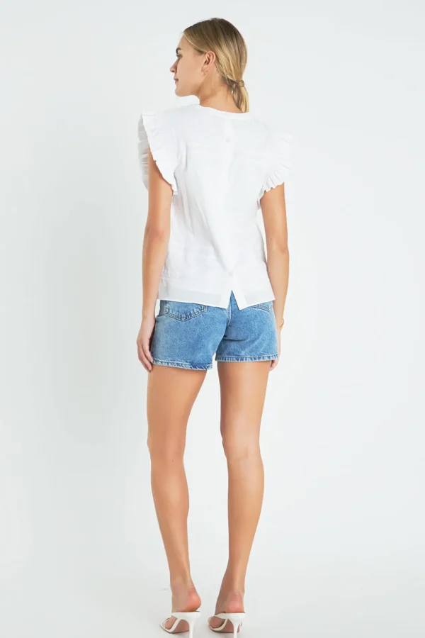 ENGLISH FACTORY Tops*- Trim Detail Ruffled Top WHITE