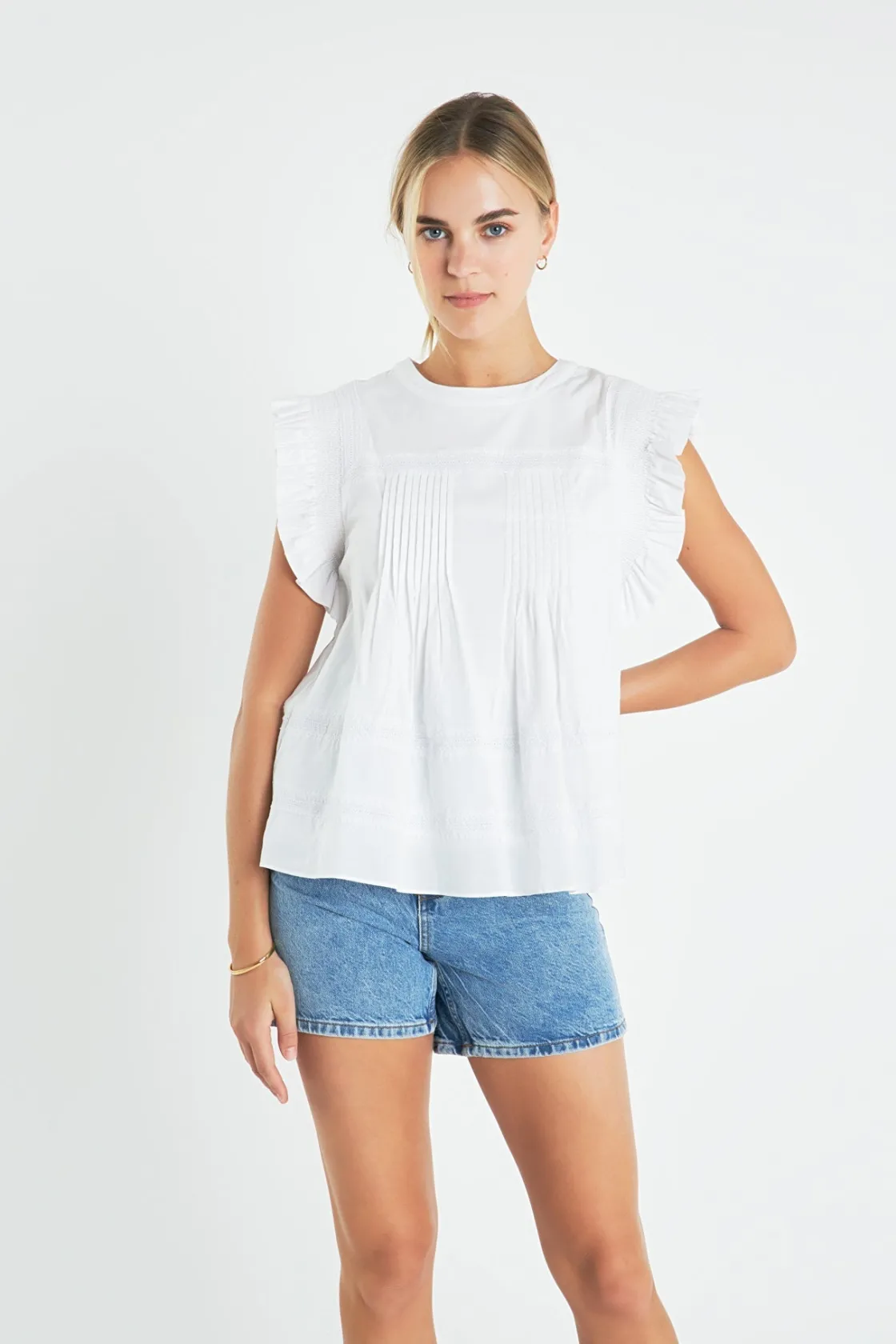 english_factory__trim_det_3.webp ENGLISH FACTORY Tops*- Trim Detail Ruffled Top WHITE