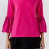 ENGLISH FACTORY Tops*- T-shirt with Ruffle Detail at Sleeve FUCHSIA