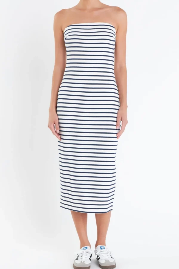 ENGLISH FACTORY Tops*- Tube Top Dress WHITE/NAVY