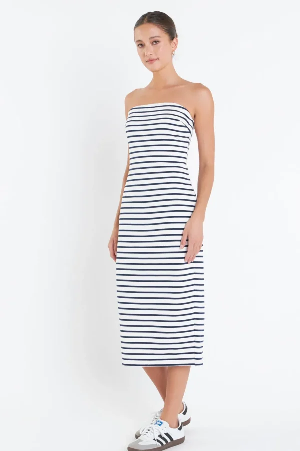 ENGLISH FACTORY Tops*- Tube Top Dress WHITE/NAVY