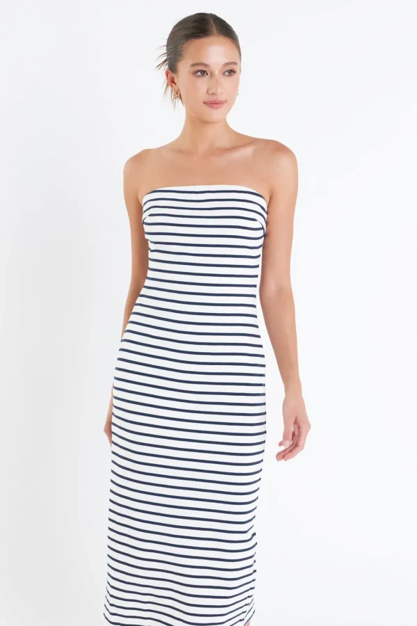 ENGLISH FACTORY Tops*- Tube Top Dress WHITE/NAVY