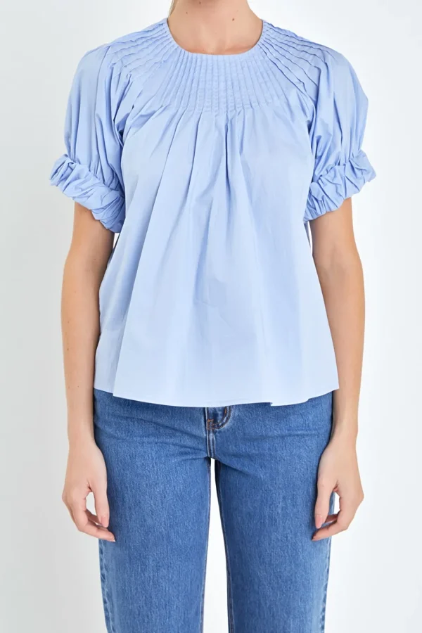 ENGLISH FACTORY Shirts & Blouses | Tops*- Tuck Detail Blouse BLUE