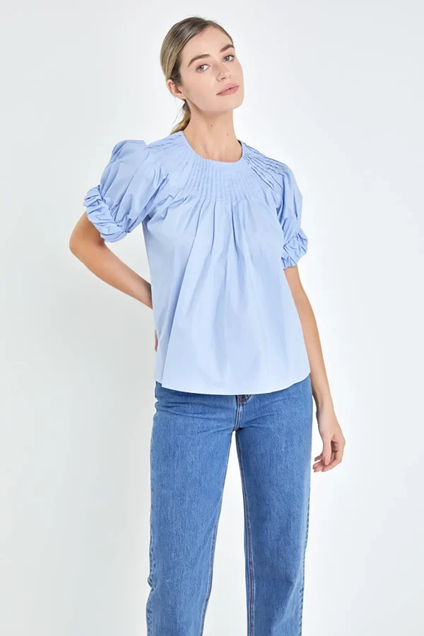 ENGLISH FACTORY Shirts & Blouses | Tops*- Tuck Detail Blouse BLUE
