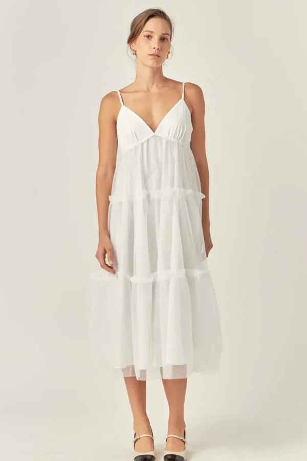 ENGLISH FACTORY White Dresses | Tops*- Tulle Contrast Midi Dress