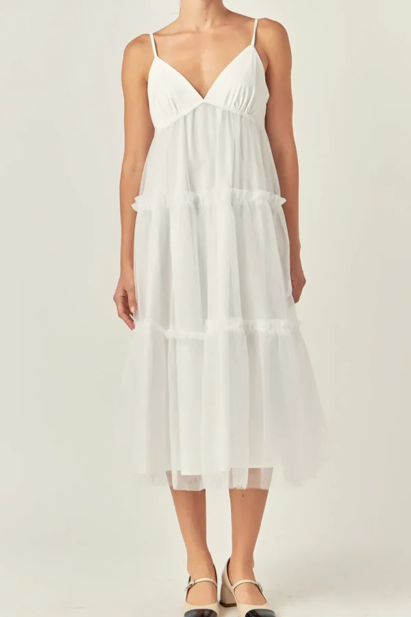 ENGLISH FACTORY White Dresses | Tops*- Tulle Contrast Midi Dress