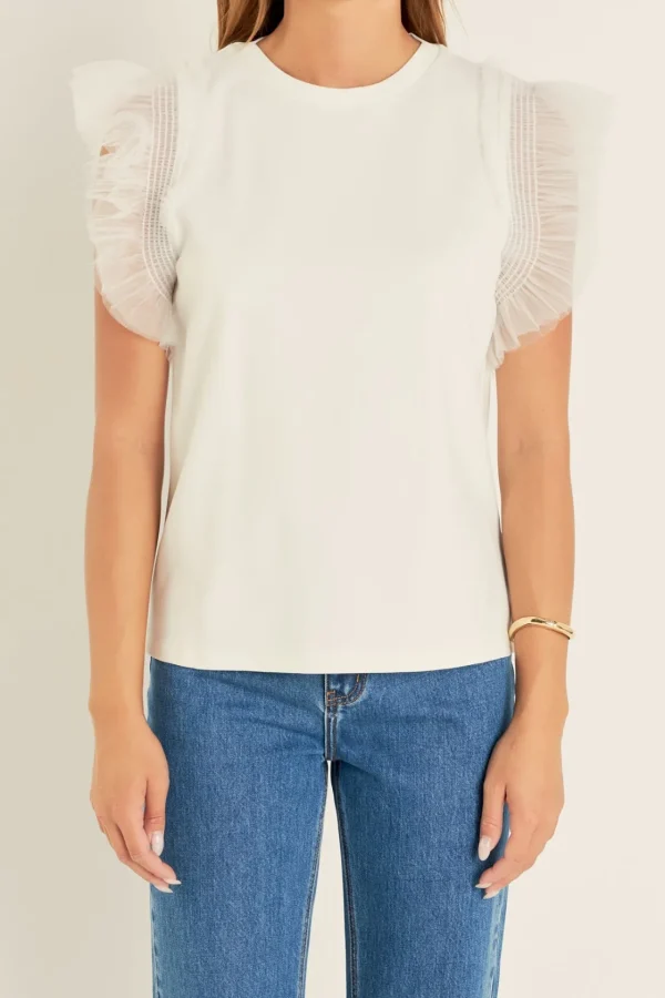 ENGLISH FACTORY Sweaters & Knits | Tops*- Tulle Ruffle Knit Top