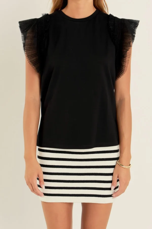 ENGLISH FACTORY Sweaters & Knits | Tops*- Tulle Ruffle Knit Top