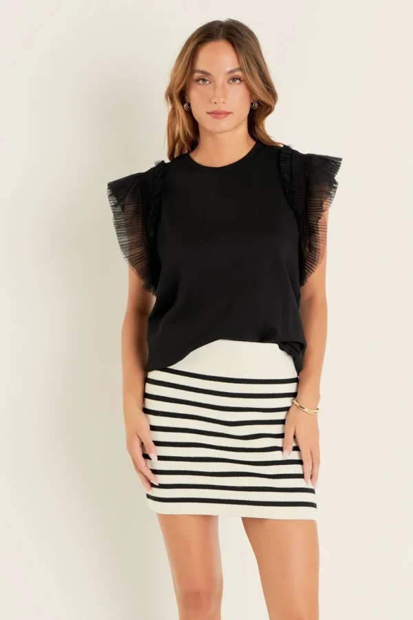 ENGLISH FACTORY Sweaters & Knits | Tops*- Tulle Ruffle Knit Top