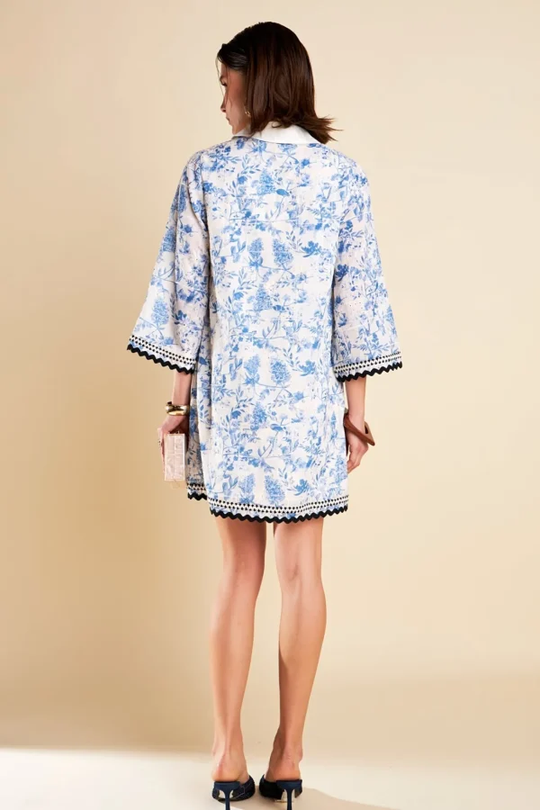 ENGLISH FACTORY Tops*- Tunic Dress with Trim Detail BLUE/OFFWHITE