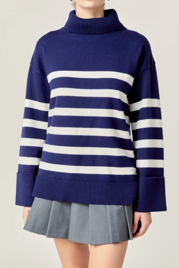 ENGLISH FACTORY Sweaters & Knits | Tops*- Turtle Neck Stripe Sweater NAVY/WHITE