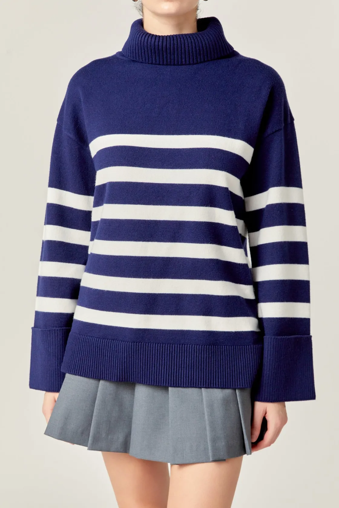 english_factory__turtle_n_0-1.webp ENGLISH FACTORY Sweaters & Knits | Tops*- Turtle Neck Stripe Sweater NAVY/WHITE