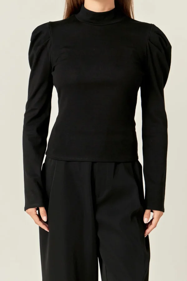 ENGLISH FACTORY Tops*- Turtle Neck Rib Top BLACK