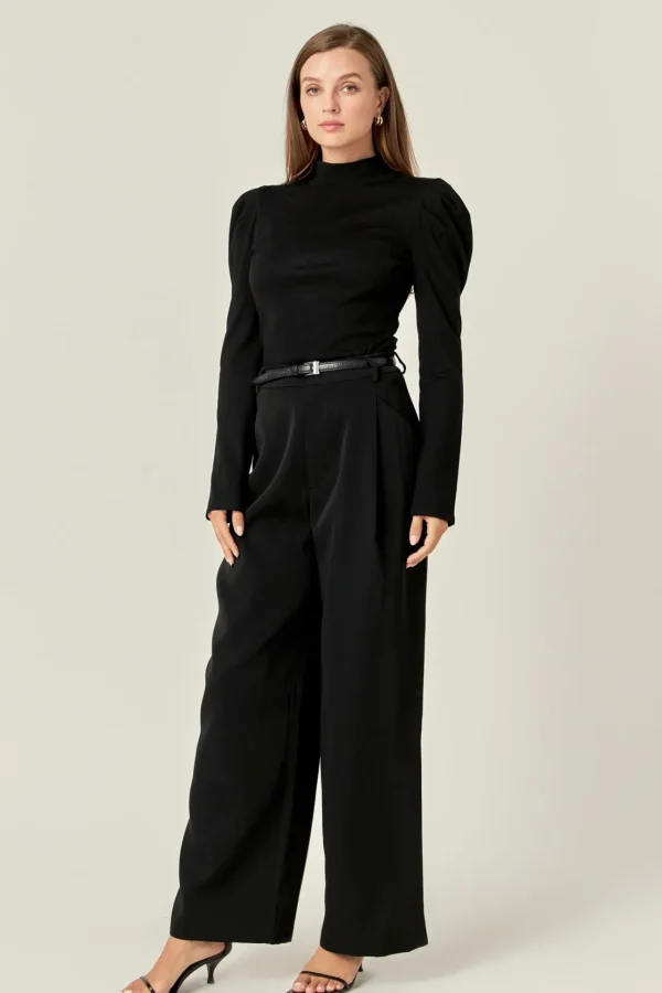 ENGLISH FACTORY Tops*- Turtle Neck Rib Top BLACK