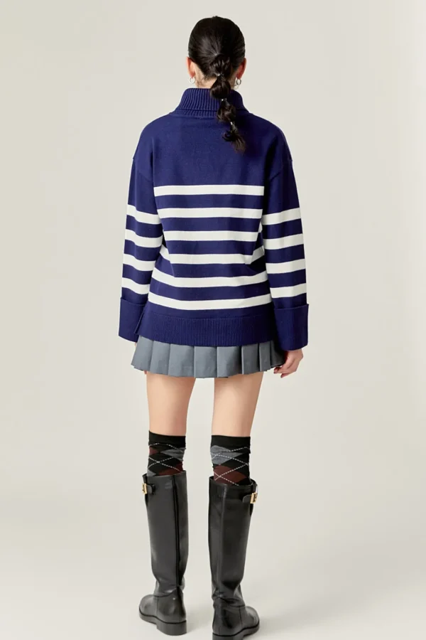 ENGLISH FACTORY Sweaters & Knits | Tops*- Turtle Neck Stripe Sweater NAVY/WHITE