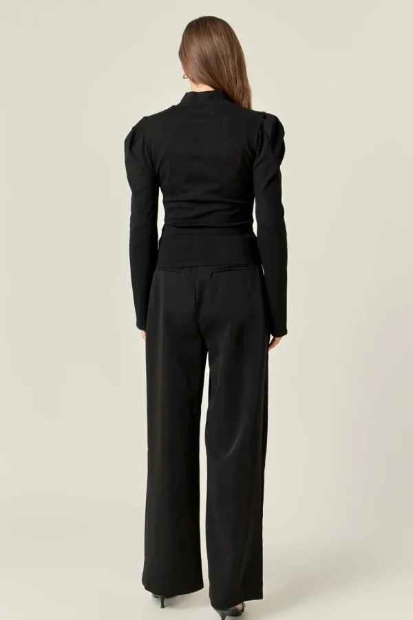 ENGLISH FACTORY Tops*- Turtle Neck Rib Top BLACK