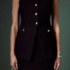 ENGLISH FACTORY Vest | Matching Sets*- Tweed Long Vest BLACK