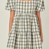 ENGLISH FACTORY Tweed Dresses | Puff Sleeve*- Tweed Mini Gingham Dress WHITE