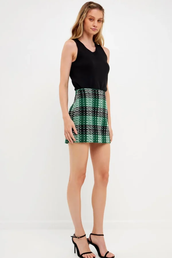 ENGLISH FACTORY Matching Sets | Skirts*- Tweed Mini Skirt GREEN
