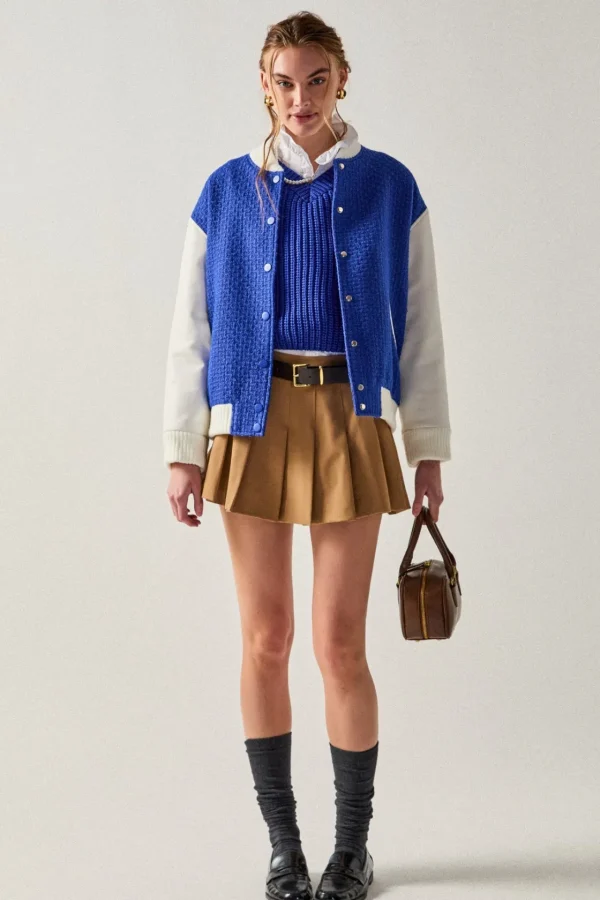 ENGLISH FACTORY Jackets & Coats | Tops*- Tweed PU Bomber Jacket BLUE/WHITE