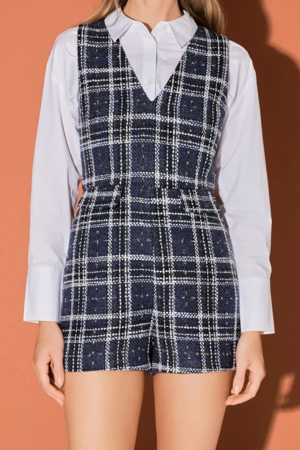 ENGLISH FACTORY Sweaters & Knits | Tops*- Tweed Romper NAVYMULTI