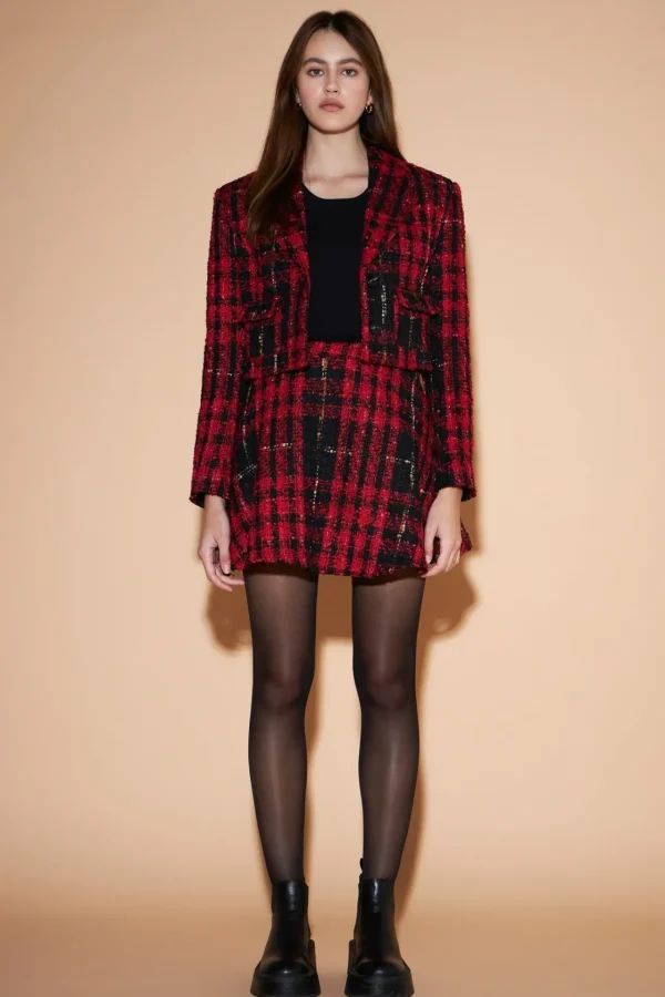 ENGLISH FACTORY Matching Sets | Skirts*- Tweed Skater Skirt REDMULTI