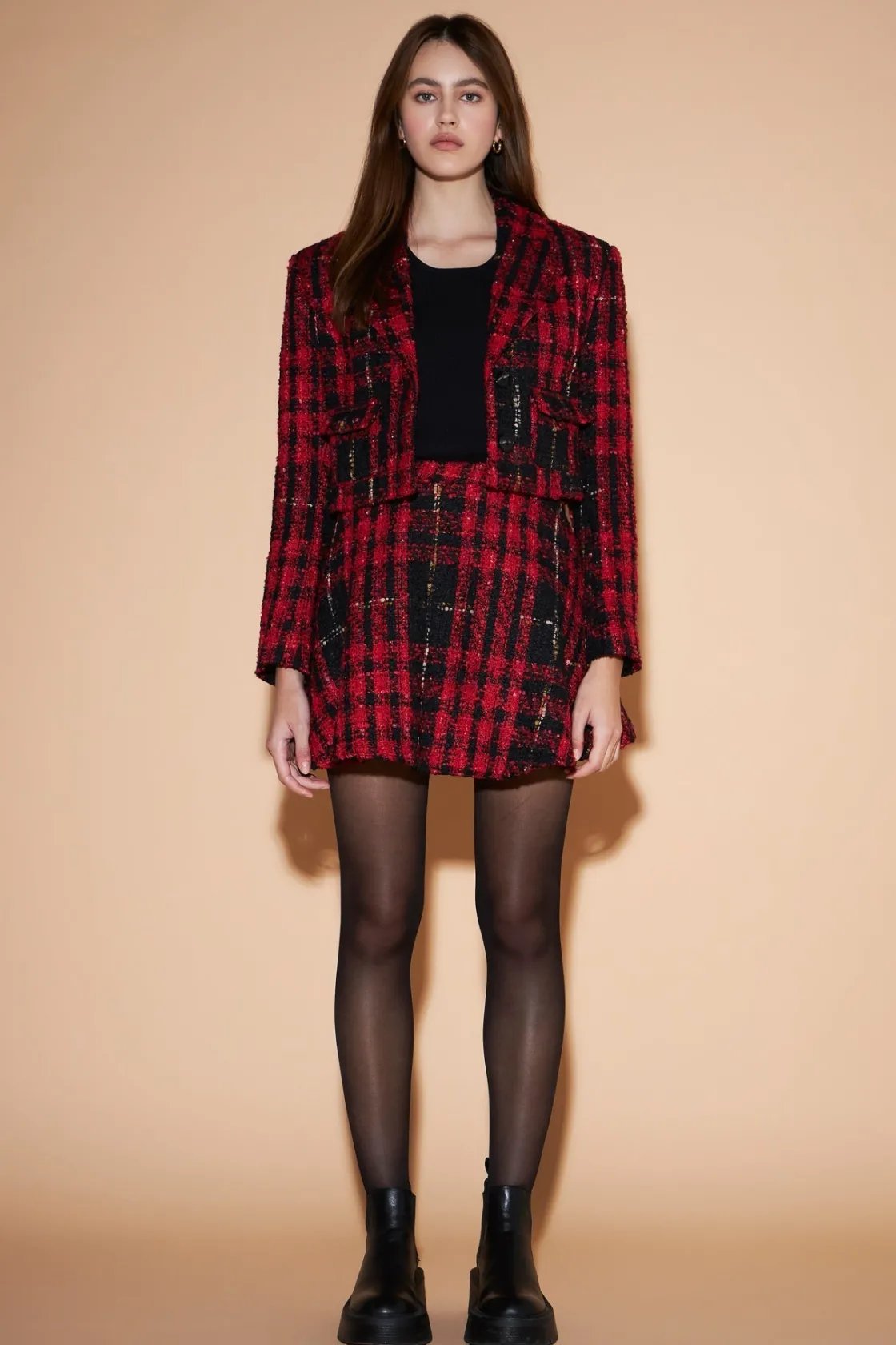 english_factory__tweed_sk_1.webp ENGLISH FACTORY Matching Sets | Skirts*- Tweed Skater Skirt REDMULTI