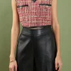 ENGLISH FACTORY Matching Sets | Tops*- Tweed Vest with Faux Leather Trim MULTI