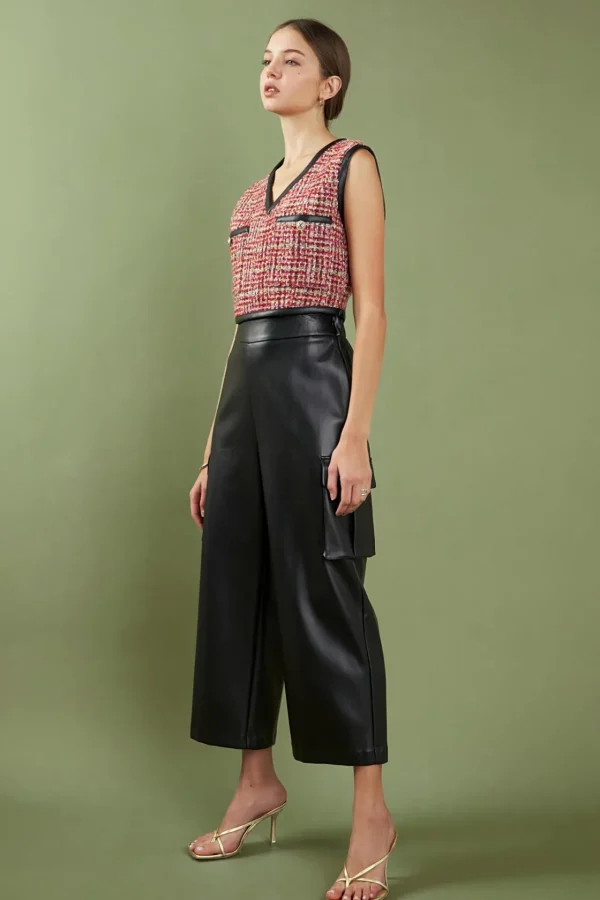 ENGLISH FACTORY Matching Sets | Tops*- Tweed Vest with Faux Leather Trim MULTI