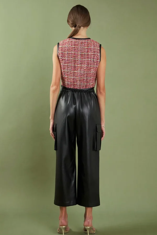 ENGLISH FACTORY Matching Sets | Tops*- Tweed Vest with Faux Leather Trim MULTI