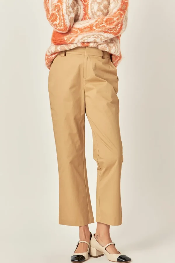 ENGLISH FACTORY Pants | Tops*- Twill Cropped Flared Hem Pants TAN