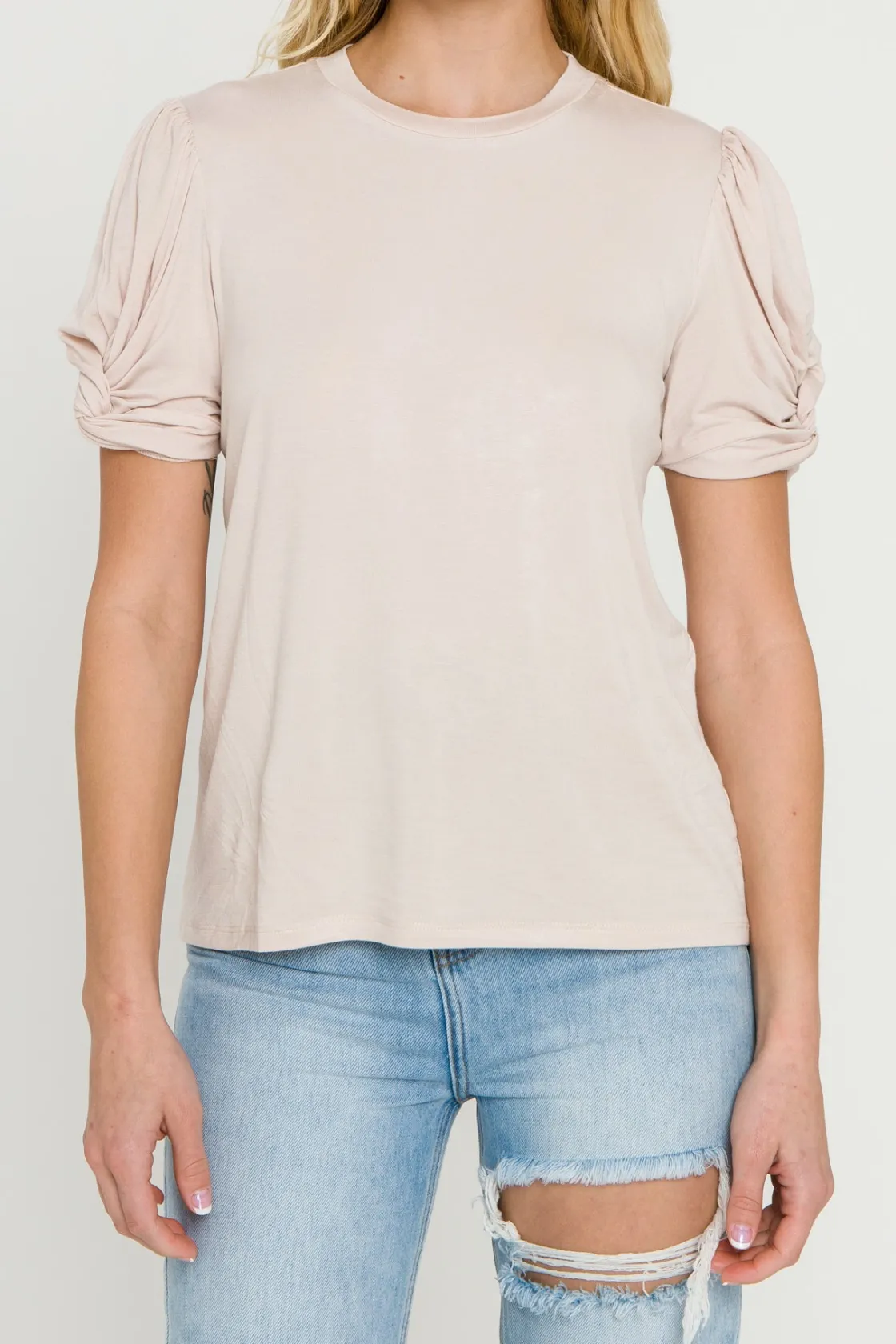 english_factory__twisted__0.webp ENGLISH FACTORY Tops*- Twisted Sleeve T-shirt