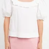 ENGLISH FACTORY Tops*- U-neckline Puff Sleeve Top WHITE