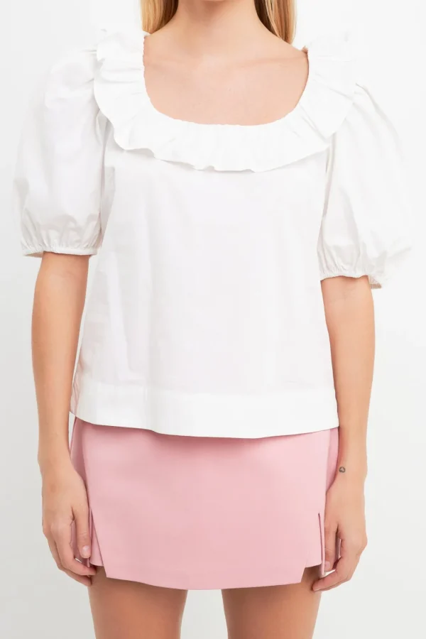 ENGLISH FACTORY Tops*- U-neckline Puff Sleeve Top WHITE