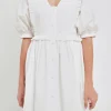ENGLISH FACTORY White Dresses | Tops*- V Button Down Baby Doll Dress WHITE
