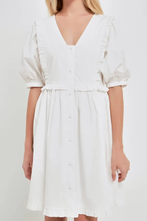 ENGLISH FACTORY White Dresses | Tops*- V Button Down Baby Doll Dress WHITE