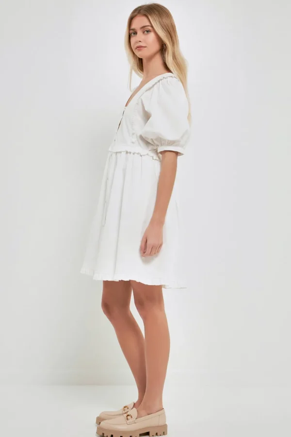 ENGLISH FACTORY White Dresses | Tops*- V Button Down Baby Doll Dress WHITE