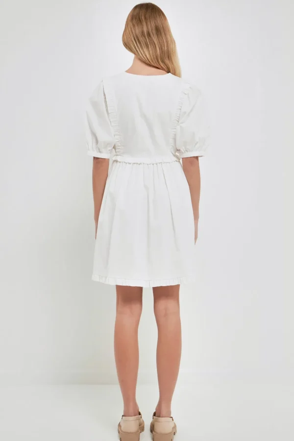 ENGLISH FACTORY White Dresses | Tops*- V Button Down Baby Doll Dress WHITE