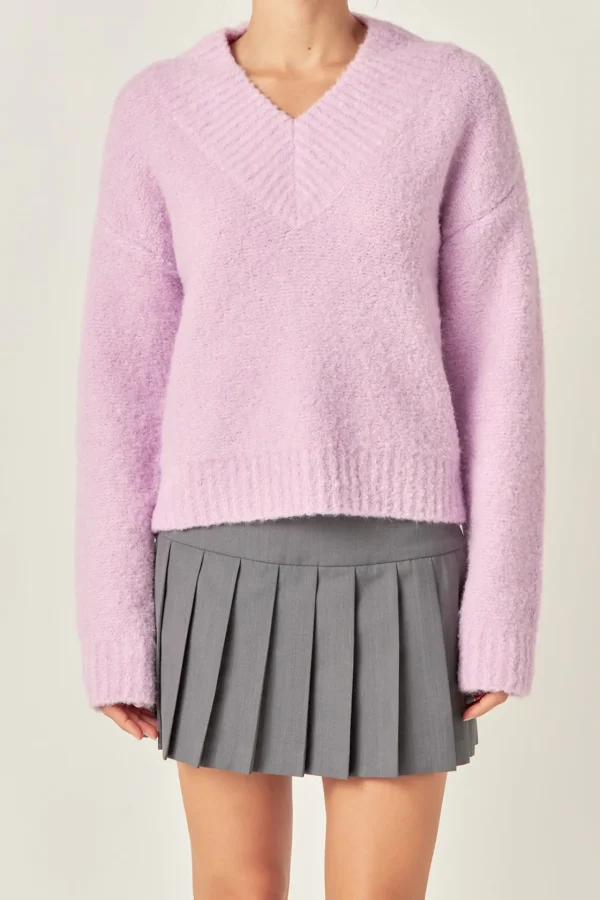 ENGLISH FACTORY Sweaters & Knits*- V Neck Knit Top LILAC