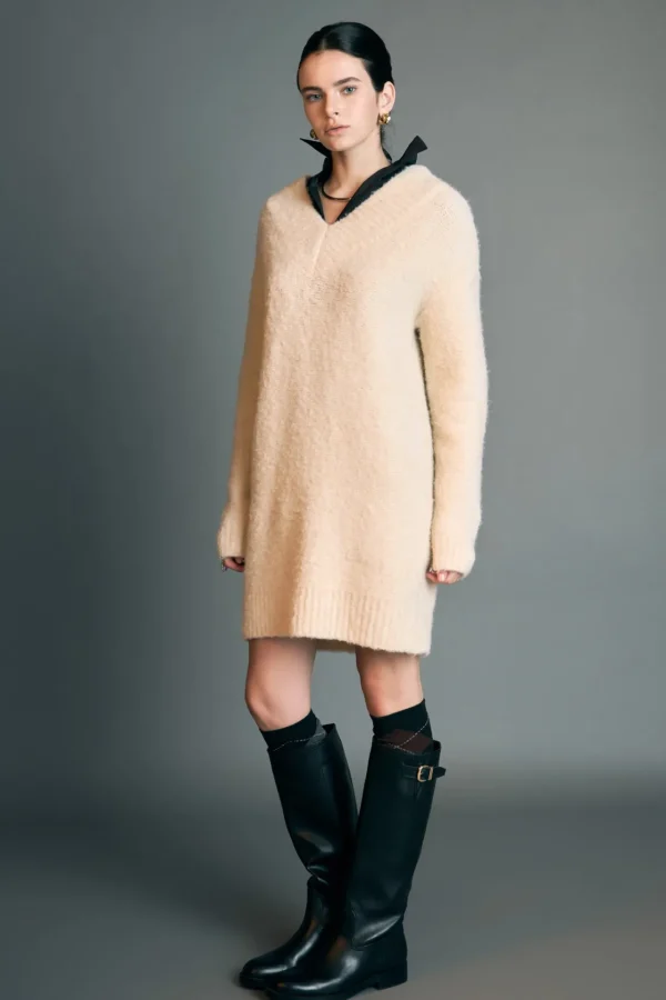 ENGLISH FACTORY Knit Dresses | Sweaters & Knits*- V Neck Knit Dress CREAM