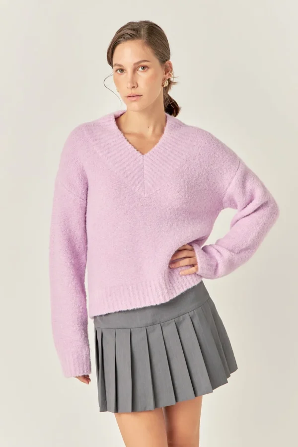ENGLISH FACTORY Sweaters & Knits*- V Neck Knit Top LILAC