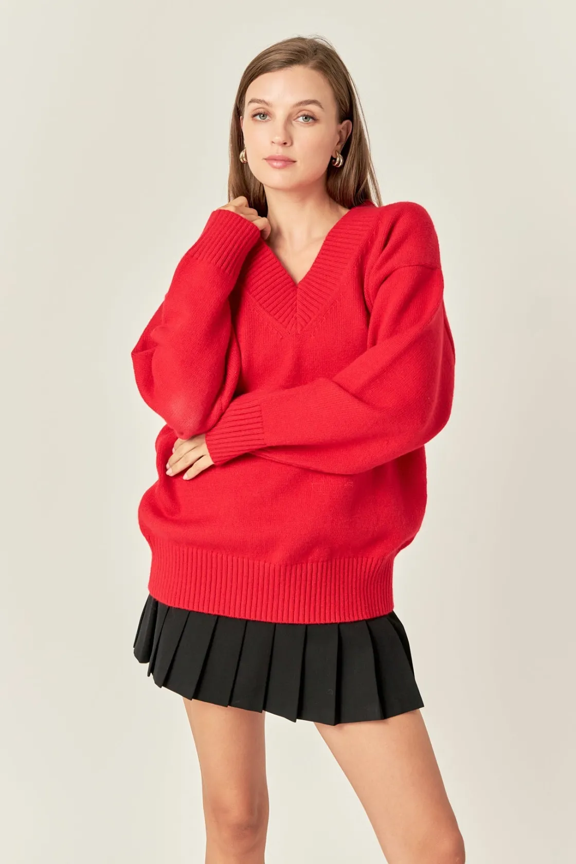 english_factory__v_neckli_3.webp ENGLISH FACTORY Sweaters & Knits | Tops*- V Neckline Oversized Sweater
