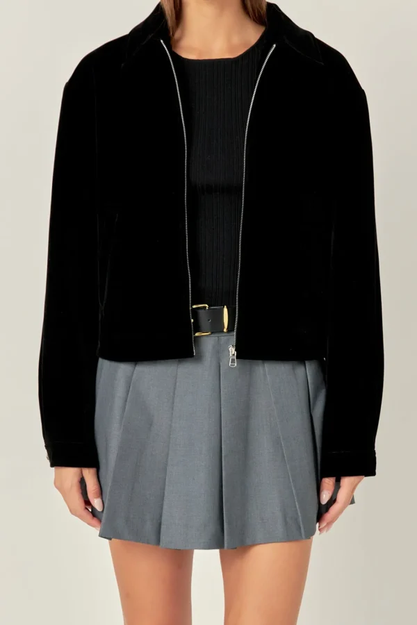 ENGLISH FACTORY Jackets & Coats | Tops*- Velvet Bomber Jacket BLACK